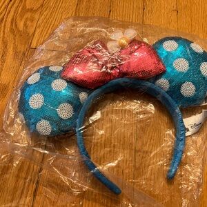 Disney Blue Polka Dot Minnie Mouse Ears Headband sequin Disney park nwt